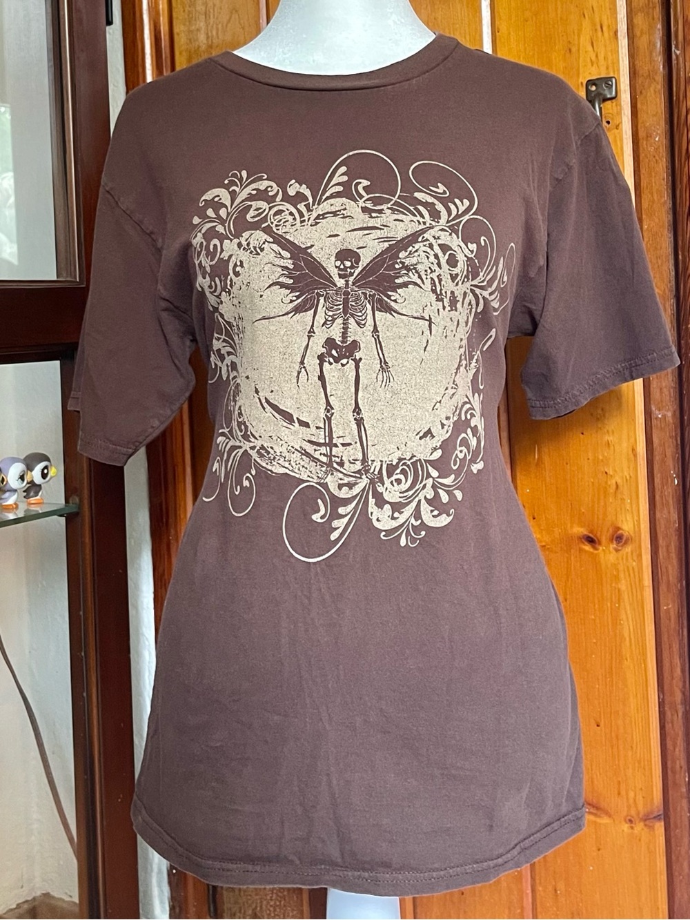 Vintage Brown Skeleton Fairy Graphic Tee Size S